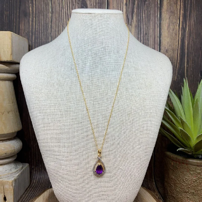 Sparkling Crystal Necklace for Bridesmaids-Sterling and Amethyst Teardrop Necklace