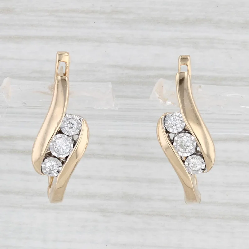 Vintage Dangle Earrings-0.12ctw Diamond Drop Earrings 14k Yellow Gold Snap Top Oval Hoops