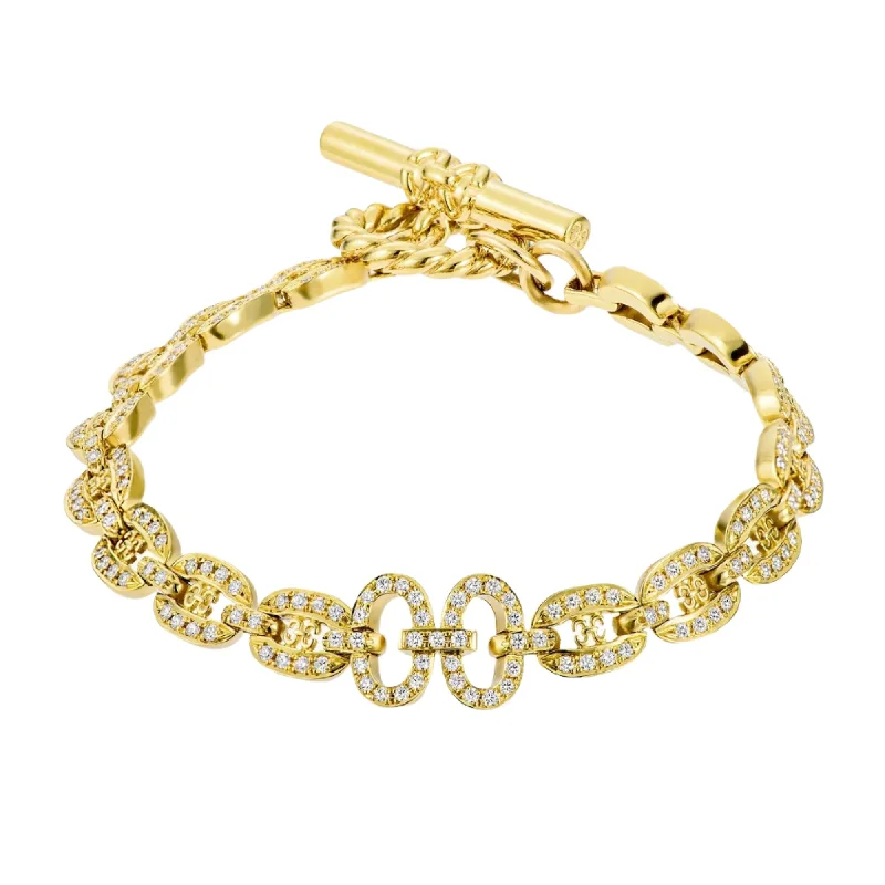 Simple Gold Bracelet with Diamond Accents-Links Chain Bracelet with Diamonds, Yellow Gold