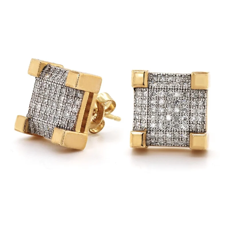 Custom Personalized Earrings-SQUARE YELLOW GOLD STUD DIAMOND PAVE STUD EARRINGS, 5/8 CT TW