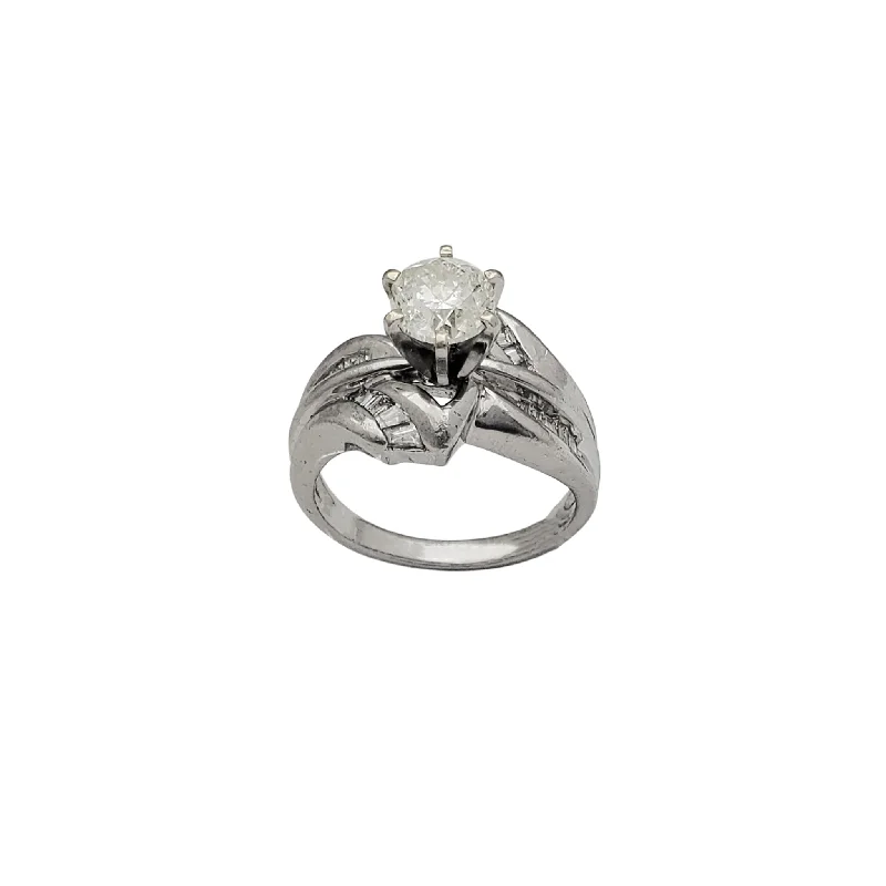 Trendy Crystal Ring for Evening Out-Diamond Bypass Channel-Set 6-Prong Engagement Ring (14K)