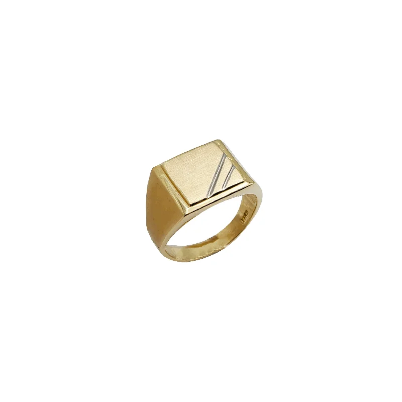 Simple Silver Ring with Geometric Design-Notched Square Signet Ring (14K)