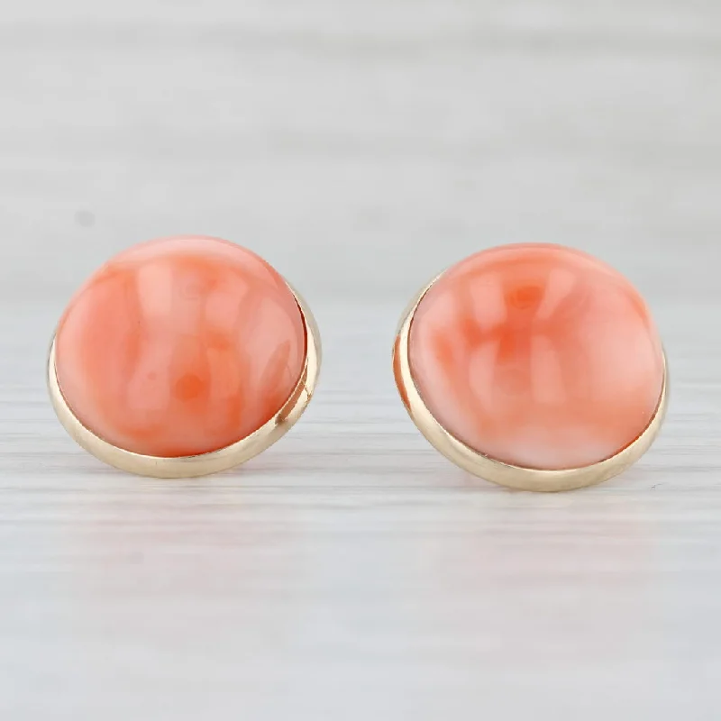 Luxury Diamond Earrings-Pink Coral Button Stud Earrings 14k Yellow Gold