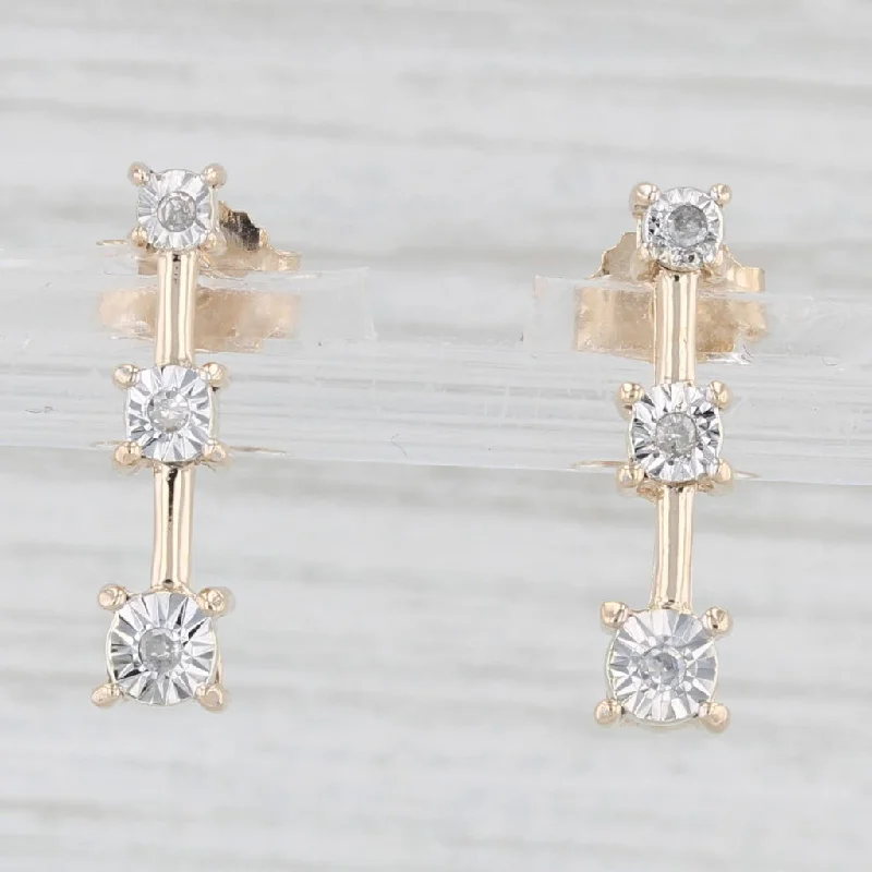 Elegant Drop Earrings-Diamond 3-Stone Journey Earrings 10k Yellow Gold Pierced Drops