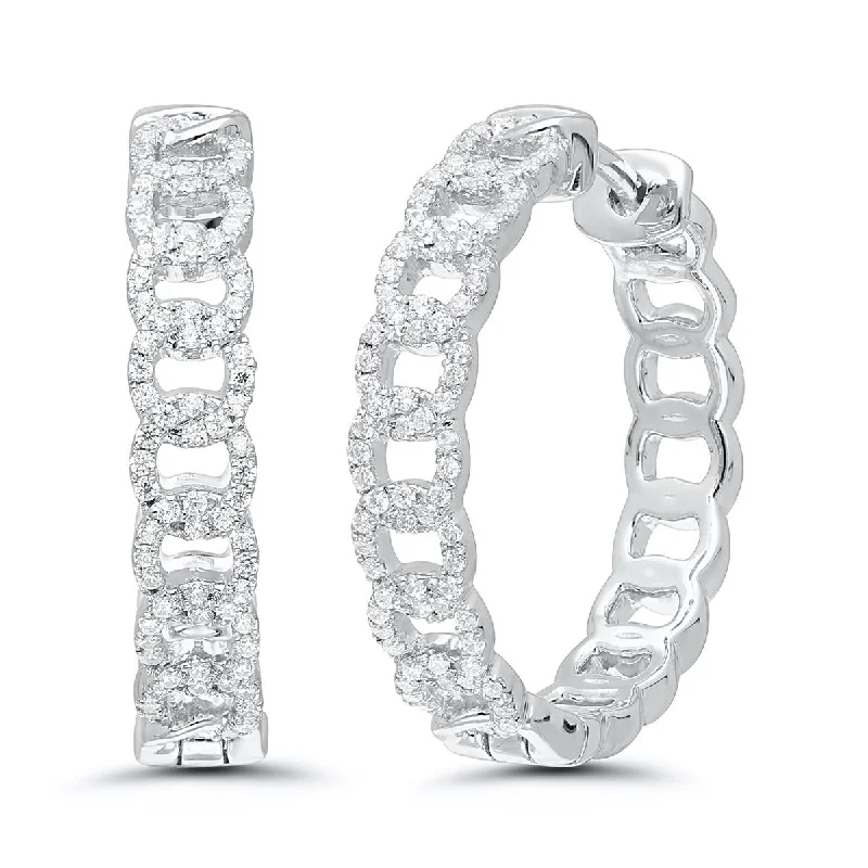 Color Changing Earrings-MODERN WHITE GOLD HOOP EARRINGS WITH 80 ROUND CUT DIAMONDS, .50 CT TW