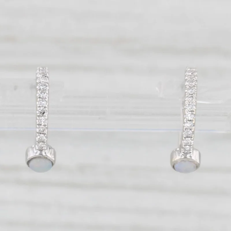 Wooden Earrings for Nature Lovers-New Opal Diamond Hoop Earrings 14k White Gold Huggie Hoops