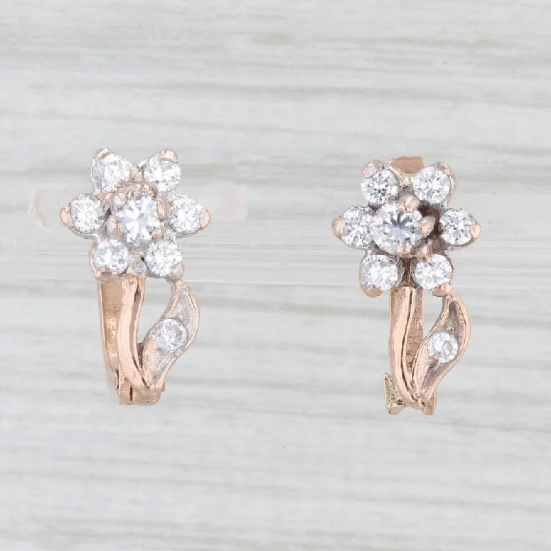 Color Changing Earrings-Cubic Zirconia Flower Drop Earrings 14k Rose Gold Lever Backs