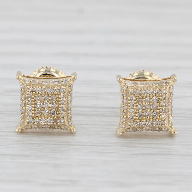 Shiny Silver Earrings-0.12ctw Pave Diamond Stud Earrings 10k Yellow Gold Screw Back Studs