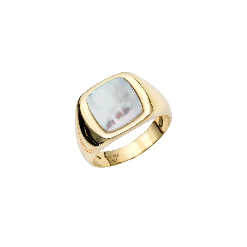 Elegant Gemstone Ring for Fashion Lovers-Mother of Pearl Signet Ring (14K)