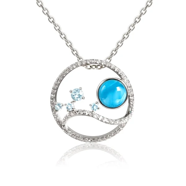 Bold Necklace with Gemstone Accents-Sterling Silver Alamea Hawaii Larimar Blue Topaz Pendant