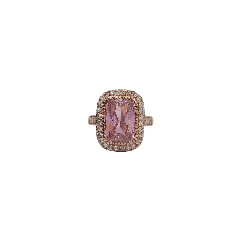 Elegant Silver Ring with Diamond Accent-Pink Rectangle Cz Lady Ring (Silver)