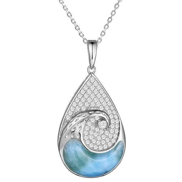 Long Necklace with Unique Charm-Larimar Nalu Teardrop Pendant by Alamea