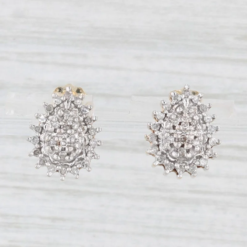 Decorative Earrings for Evening-0.23ctw Diamond Cluster Teardrop Earrings 10k Yellow Gold Studs