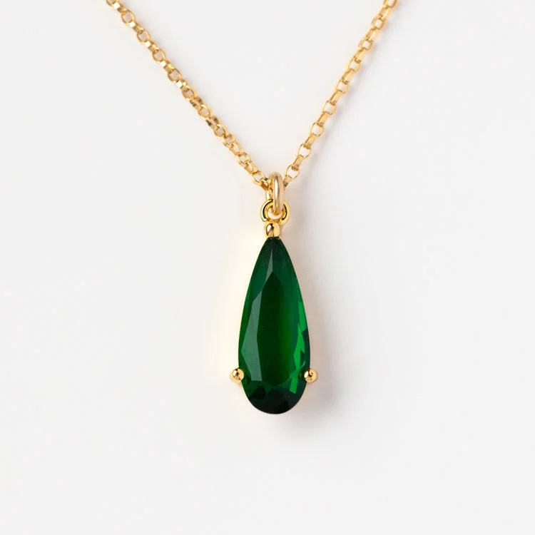 Designer Pendant Necklace with Pearls-Emerald Teardrop Necklace