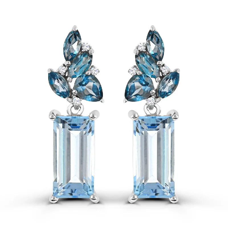 Antique Earrings for Collectors-MODERN WHITE GOLD EARRINGS WITH BLUE TOPAZ AND DIAMONDS, .03 CT TW