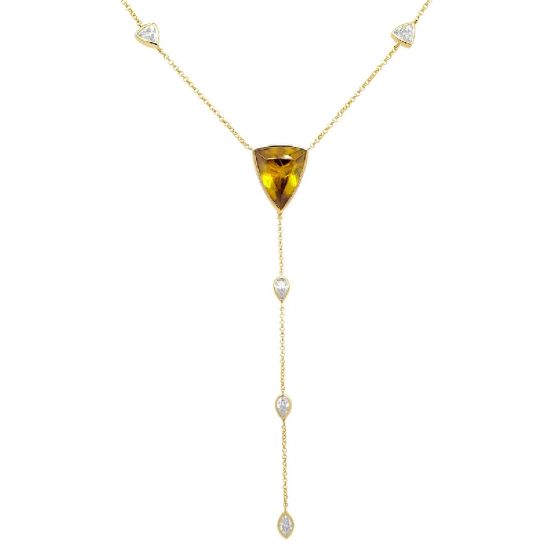 Designer Silver Necklace with Diamonds-Sphene Lariat Necklace | 4.10GMS 5.95CTW