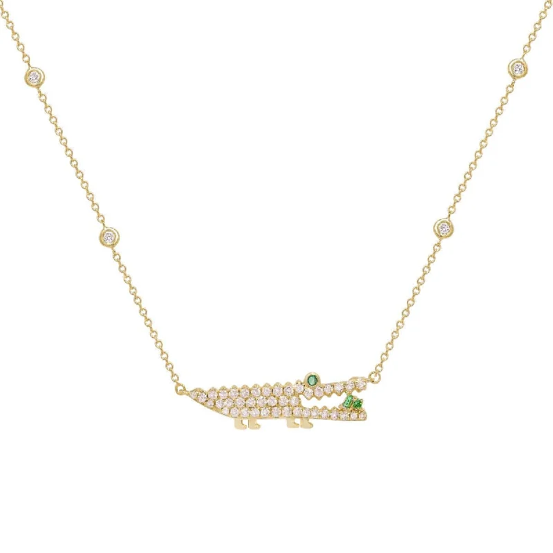 Gemstone Chain Necklace for Women-Diamond Gator Necklace | 2.2GMS .39CTW