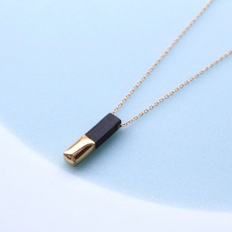 Elegant Choker Necklace for Evening-Black Gold Dipped Bar Necklace