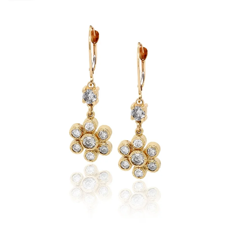 Long Silver Earrings-YELLOW GOLD DANGLE EARRINGS WITH BEZEL SET DIAMONDS, 1 1/2 CT TW