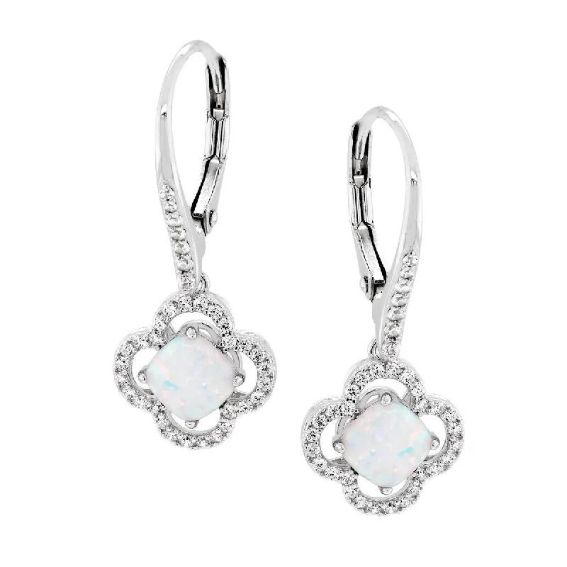 Elegant Chandelier Earrings-STERLING SILVER DANGLE OPAL EARRINGS WITH CUBIC ZIRCONIAS