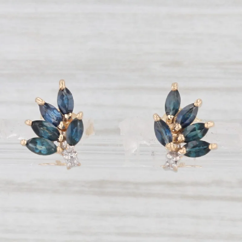 Elegant Long Earrings-1ctw Blue Sapphire Diamond Stud Earrings 14k Yellow Gold