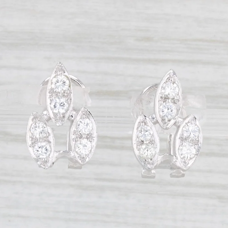 Black Diamond Earrings-0.74ctw Diamond Drop Earrings 14k White Gold Omega Backs