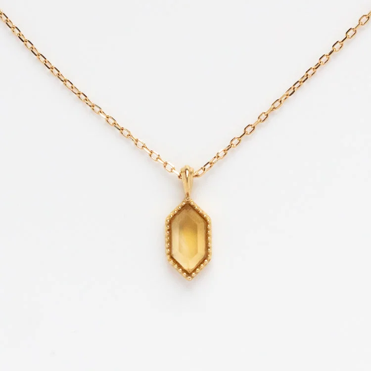 Custom Gold Chain Necklace-Solid Gold Citrine Destiny Hexagon Necklace for Abundance