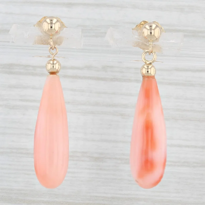 Large Pearl Earrings-Vintage Coral Teardrop Earrings 14k Yellow Gold Pierced Dangles