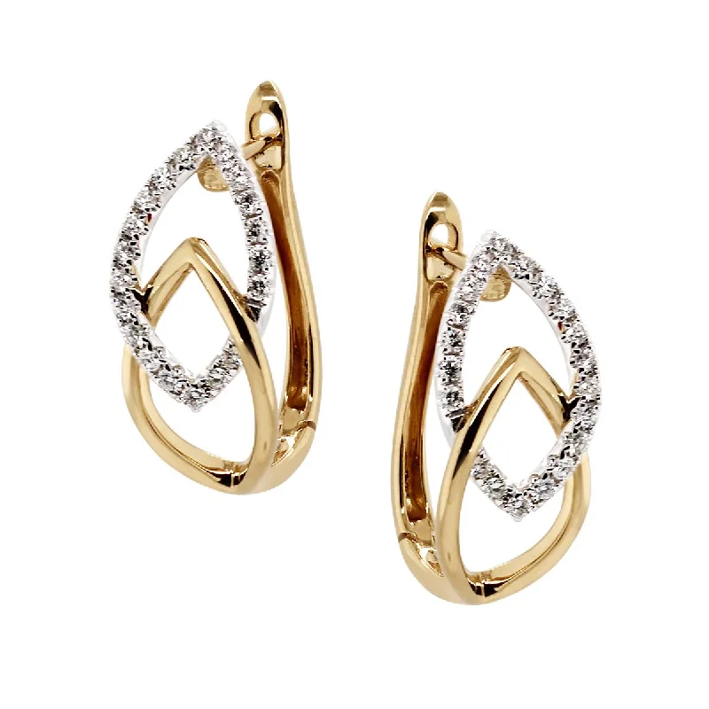 Silver Plated Earrings-TWO-TONE GOLD OPEN HOOP STYLE EARRINGS WITH DIAMONDS, .47 CT TW