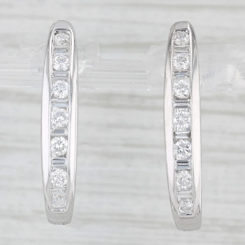 Minimalist Hoop Earrings-0.84ctw Diamond Journey Hoop Earrings 14k White Gold Snap Top Oval Hoops