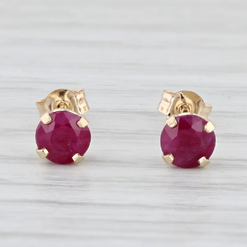 Butterfly Shaped Earrings-0.70ctw Ruby Stud Earrings 10k Yellow Gold Round Solitaires