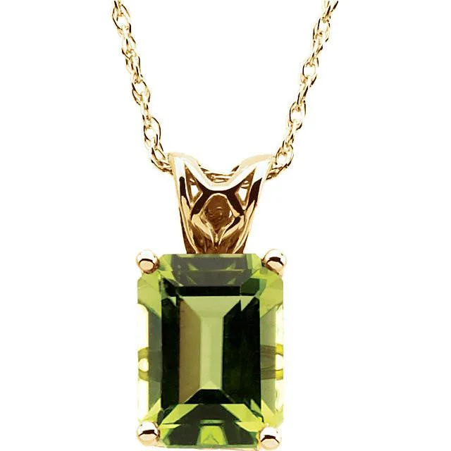 Unique Gold Necklace for Fashion-14K Yellow Gold 8x6mm Em. Cut Rectangular Peridot 18" Necklace