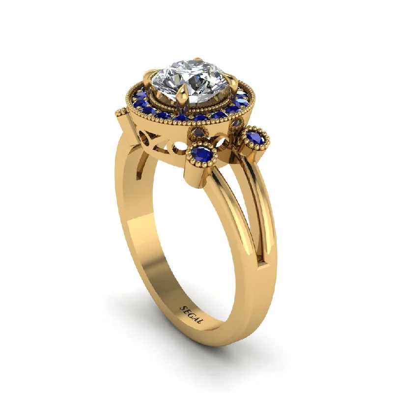 Elegant Wedding Ring with Sapphire-Radiant Diamond Halo Gold Engagement Ring - Madilyn No. 61