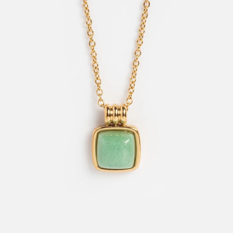 Designer Gold Necklace for Brides-Puzzle Square Aventurine Stone Necklace