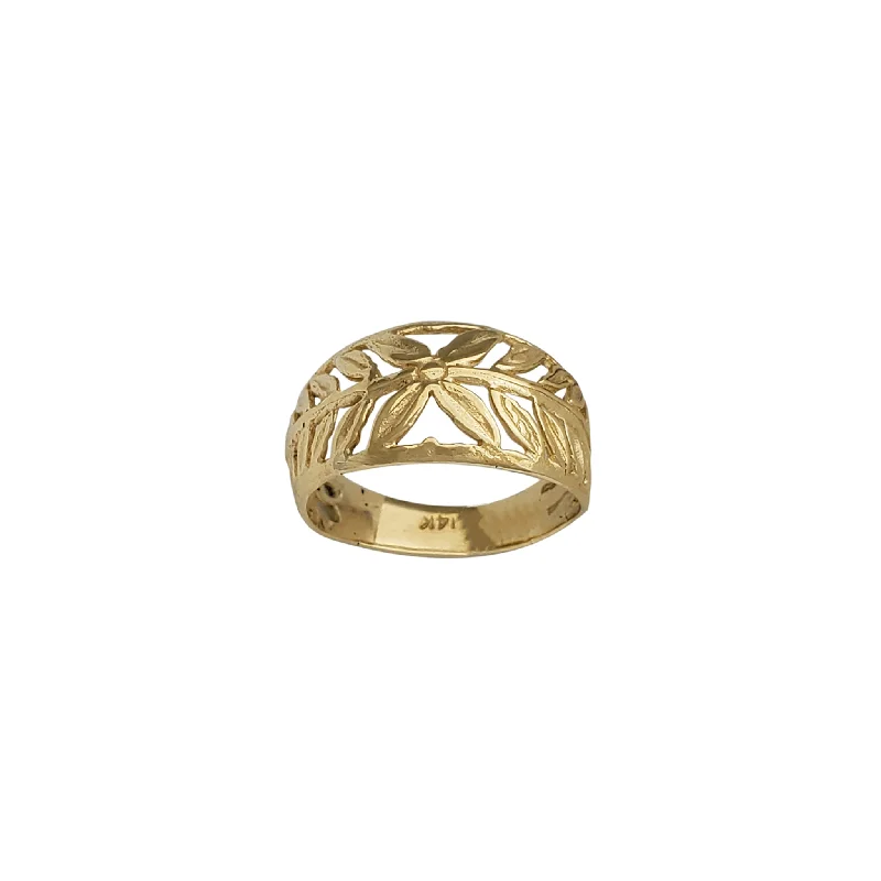 Personalized Ring with Couple’s Initials-Outline Leaf Pattern Ring (14K)