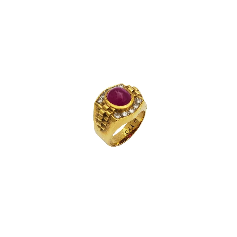 Fashionable Gold Ring with Amethyst Stone-Diamond Ruby Ring (18K)