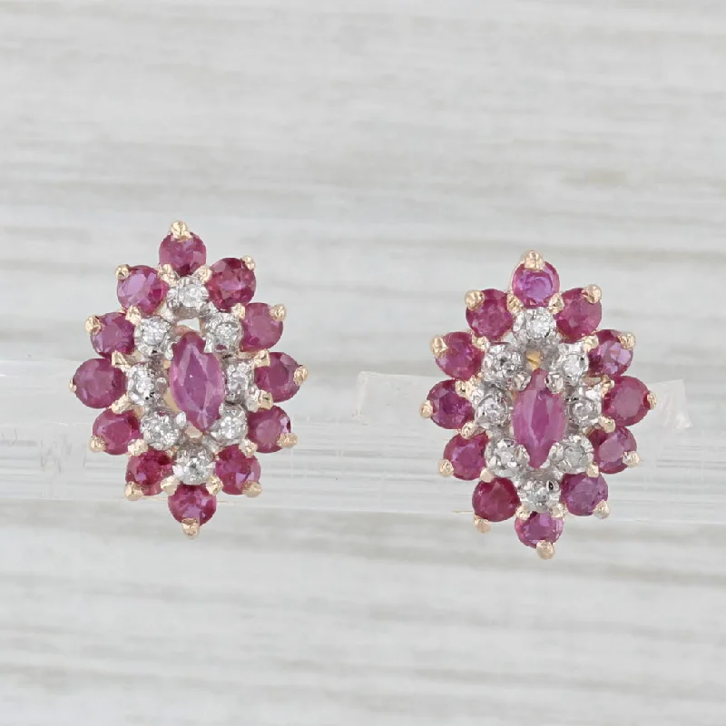 Custom Personalized Earrings-1.30ctw Marquise Ruby Diamond Earrings 10k Yellow Gold