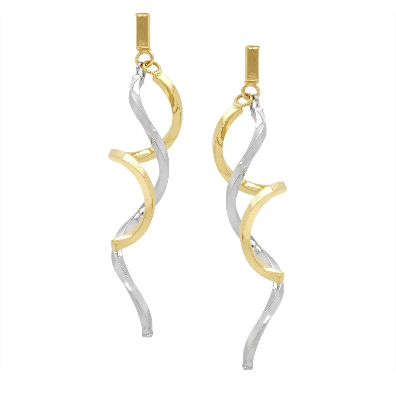 Elegant Pearl Earrings-TWO-TONE GOLD SWIRL DANGLE EARRINGS