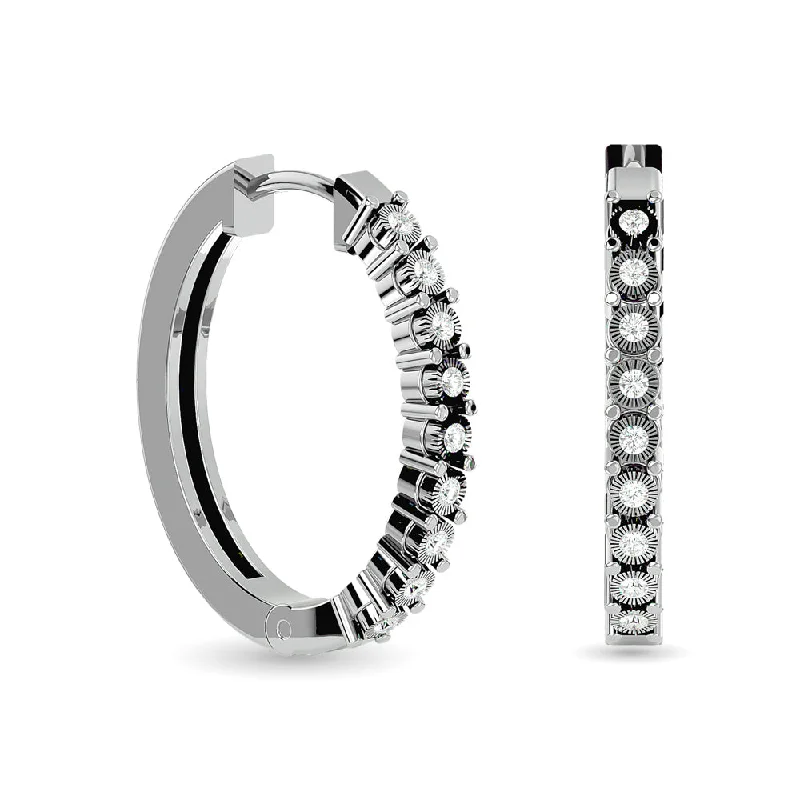 Luxurious Gemstone Earrings-Diamond Hoop Earrings 1/8 ct tw in Sterling Silver