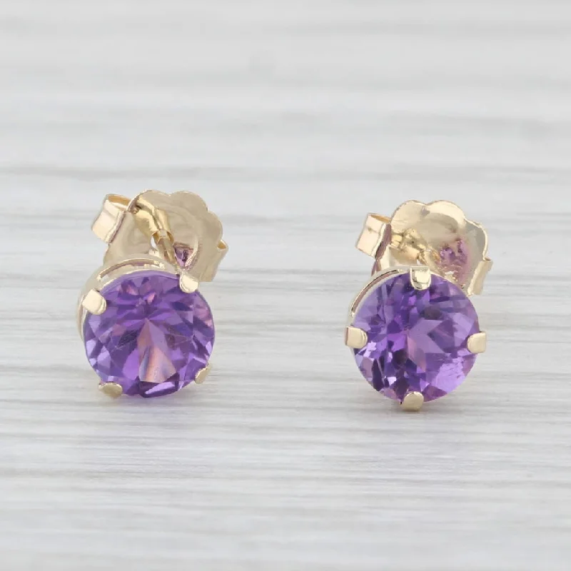 Minimalist Stud Earrings-0.94ctw Amethyst Stud Earrings 14k Yellow Gold Round Solitaires