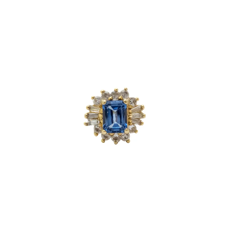 Customizable Gold Ring with Message-Vintage Blue CZ Lady Ring (14K)