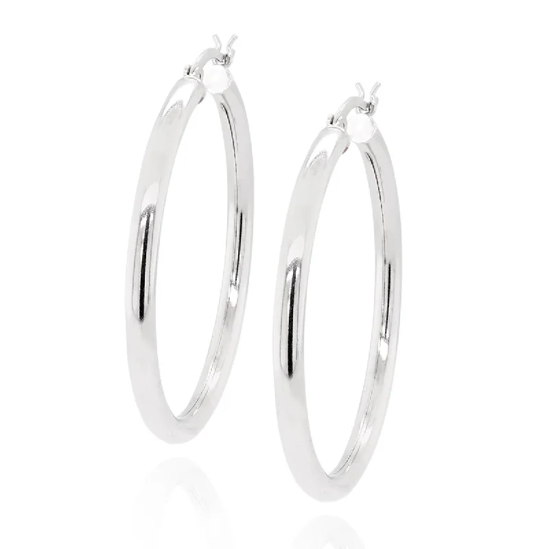 Moonstone Earrings for Night-STERLING SILVER POLISHED HOOP EARRINGS, 50MM