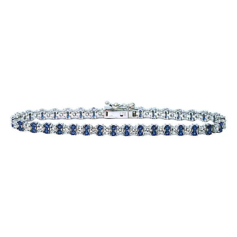 Simple Rose Gold Bracelet with Simple Band-Sapphire Blue Tennis Bracelet