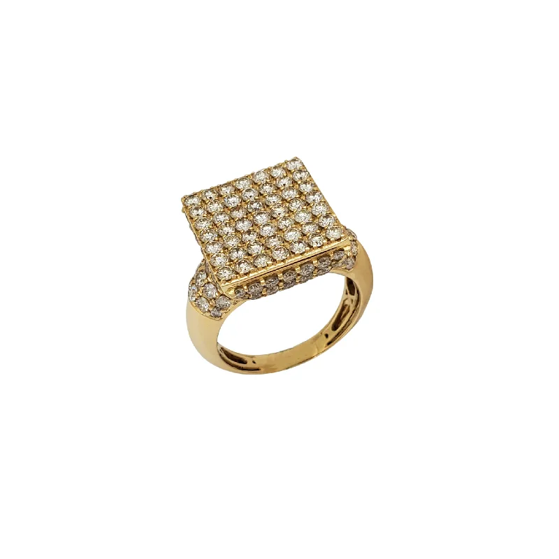 Luxury Gold Ring with Ruby Accent-Diamond Square Men's Ring (14K)