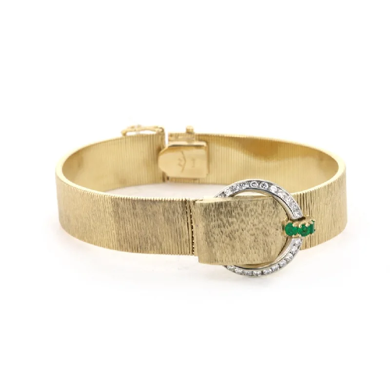 Trendy Gold Bracelet with Chain and Charms-Emerald & Diamond Mesh Buckle Bracelet