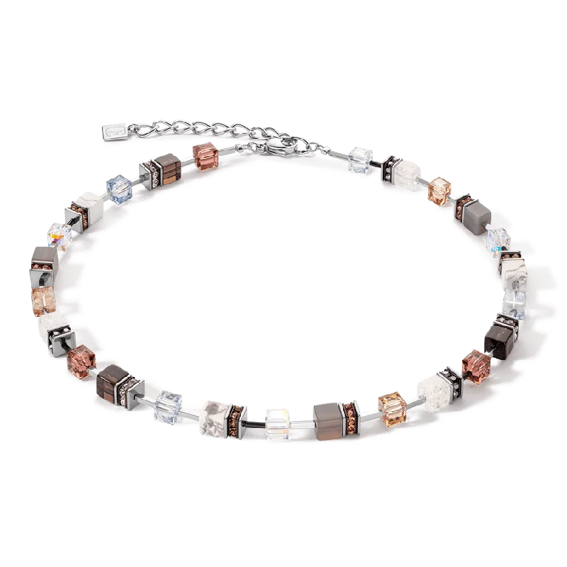 Luxury Gemstone Necklace for Brides-Cognac and Beige GeoCube Necklace