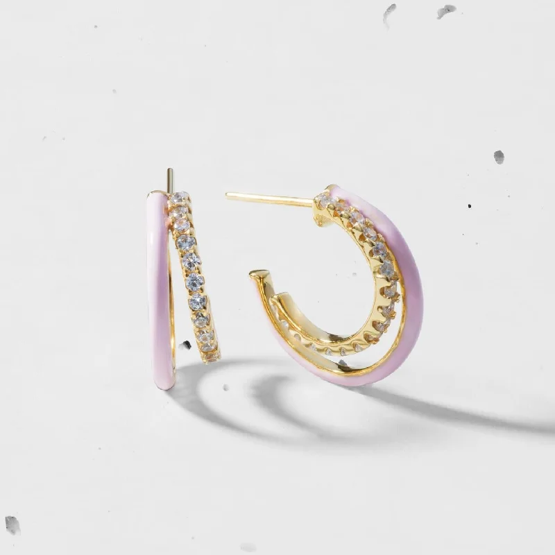 Luxury Gold Earrings-Mini Enamel Double Hoop Earrings