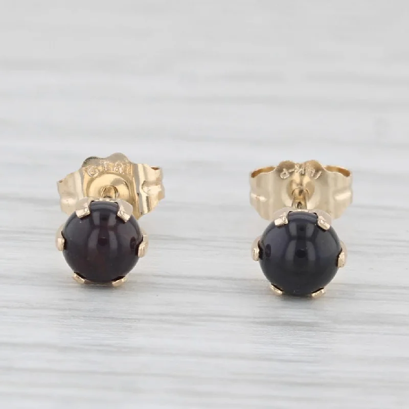 3D Earrings for Women-Black Agate Bead Stud Earrings 14k Yellow Gold Round Solitaire Studs