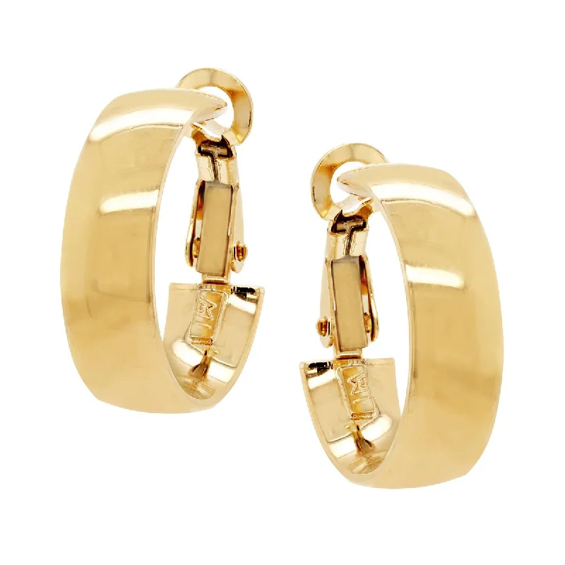 Bridal Earrings for Weddings-HIGH POLISHED YELLOW GOLD WIDE HOOP EARRINGS