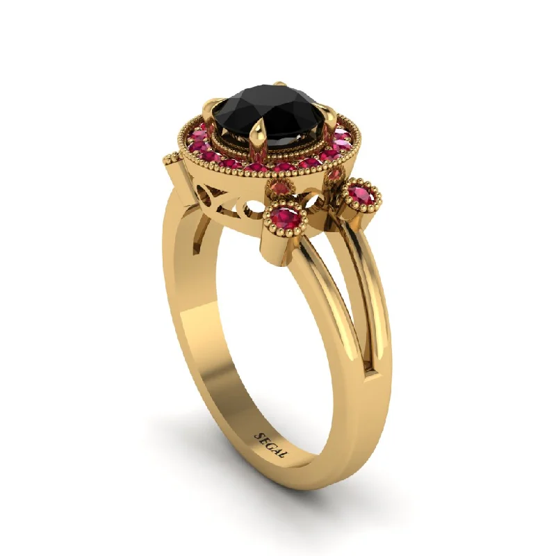 Custom Heart-shaped Ring for Anniversary-Radiant Black Diamond Halo Gold Engagement Ring - Madilyn No. 52